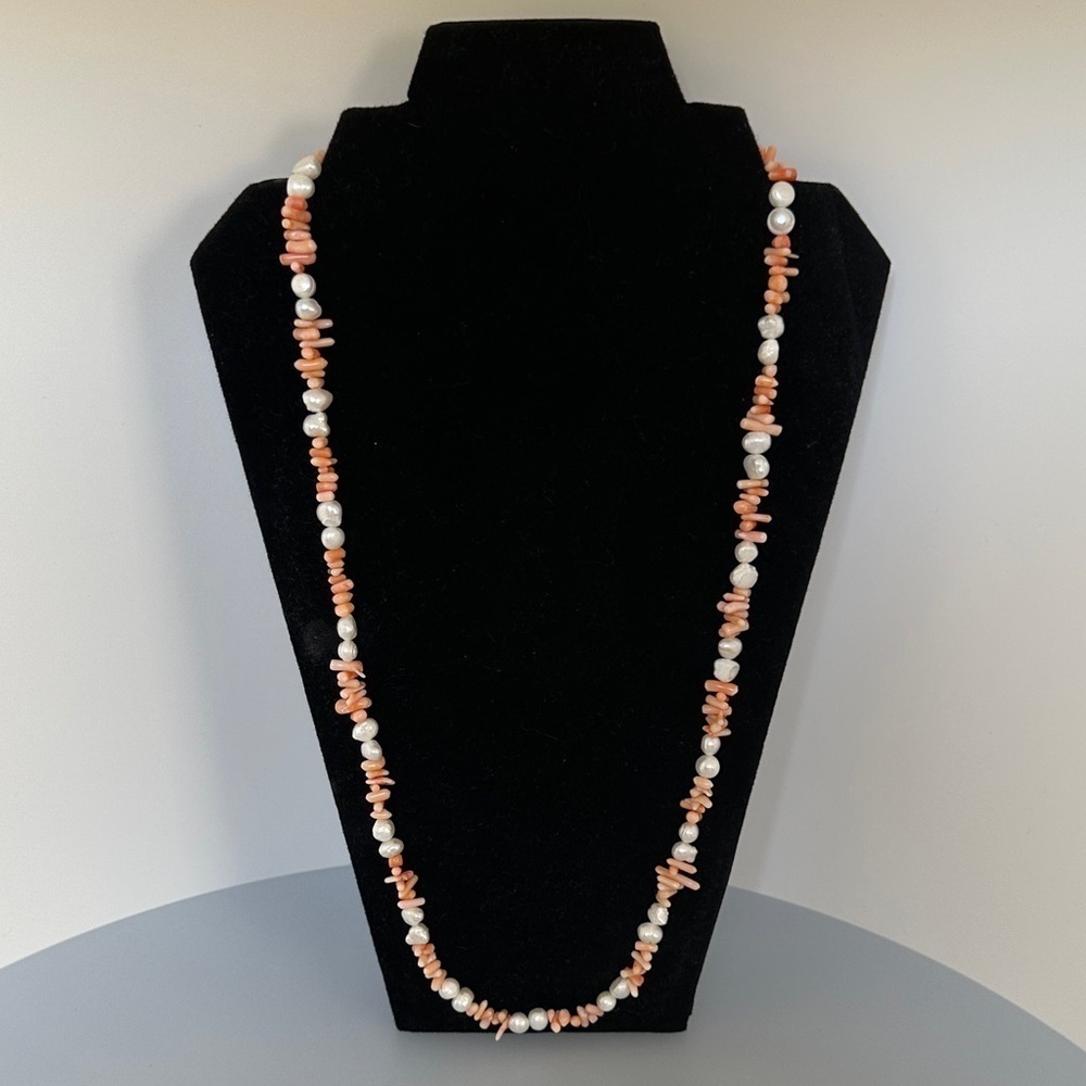 Elegant 925 sterling silver Coral and fresh water Pearl Beaded Necklace